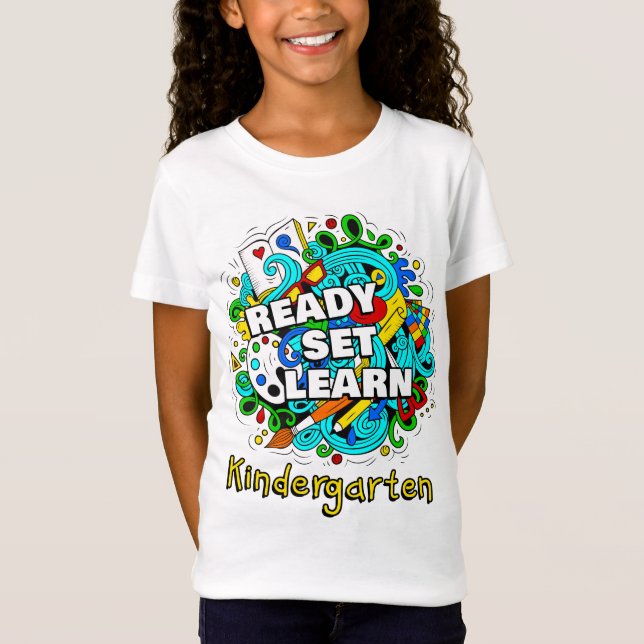 Ready Set Learn Starting School Kindergarten Kids  T-Shirt (Front)