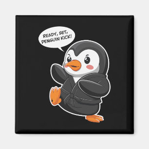 Ready Set Penguin Kick Martial Art Karate Cute Pen Magnet
