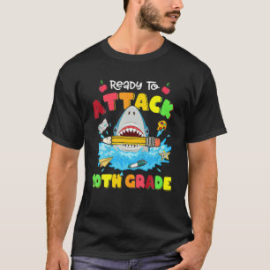 Ready To Attack 10Th Grade Shark Lovers Boys Back T-Shirt