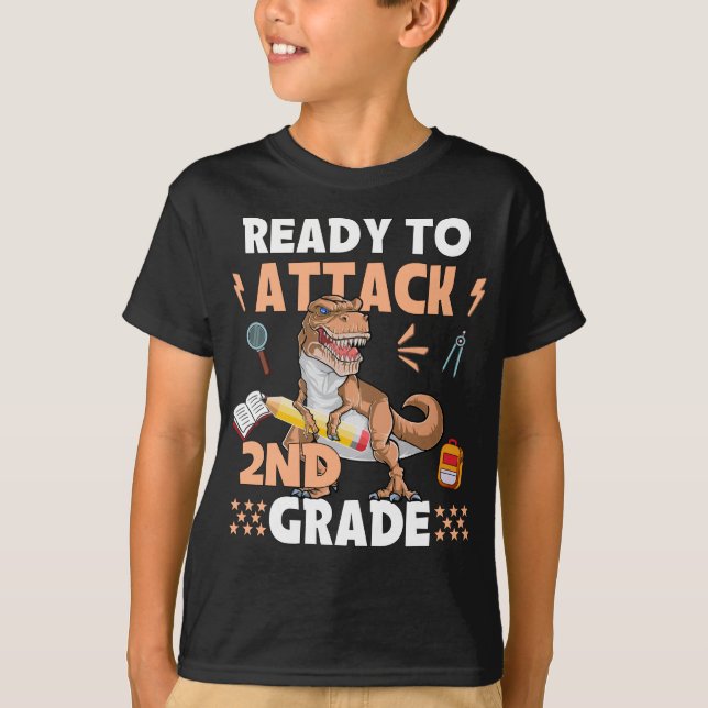 Ready To Attack 2nd Grade Apparel Dinosaur Back To T-Shirt (Front)