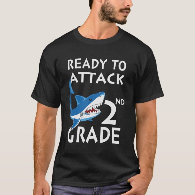 Ready To Attack 2nd Grade Second  Meme Shark Stude T-Shirt (Front)
