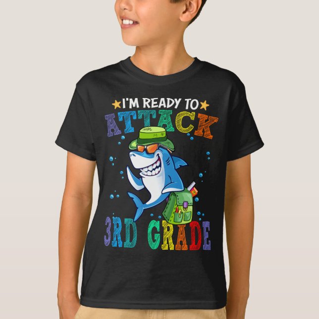 Ready To Attack 3rd Grade Shark Back School T-Shirt (Front)