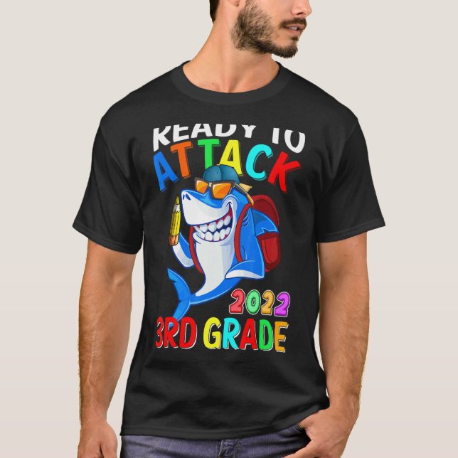Ready To Attack 3rd Grade Shark Back To School Boy T-Shirt (Front)