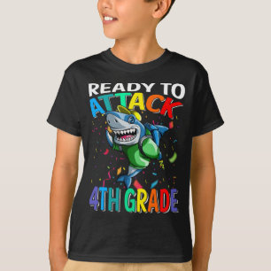 Ready To Attack 4th Grade Shark Back To School  T-Shirt