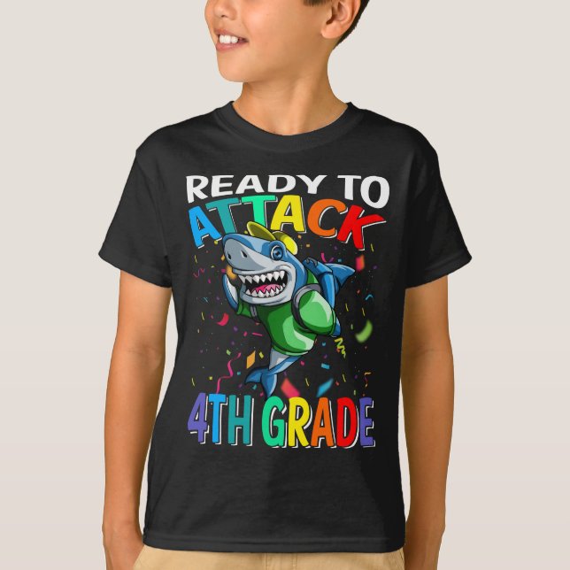 Ready To Attack 4th Grade Shark Back To School  T-Shirt (Front)