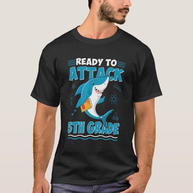 Ready To Attack 5th Grade Back To School Shark Boy T-Shirt (Front)