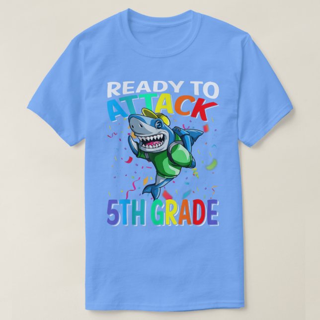 Ready To Attack 5th Grade Shark Back To School  T-Shirt (Design Front)