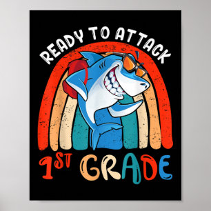 Ready To Attack First 1st Grade Teacher Kids Back  Poster