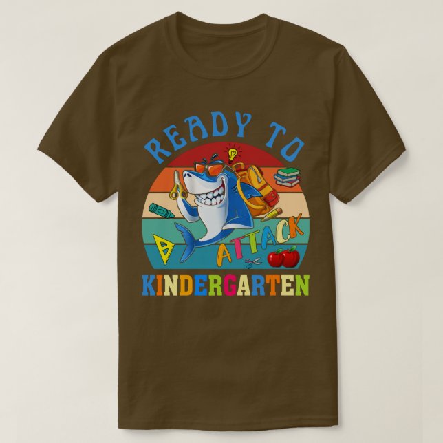 Ready To Attack Kindergarten Shark Back to School  T-Shirt (Design Front)
