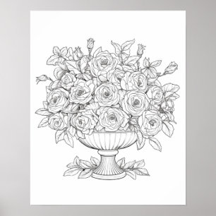  Ready To Color Roses In A Vase Poster