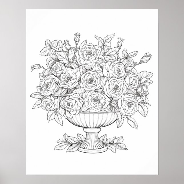  Ready To Colour Roses In A Vase Poster (Front)