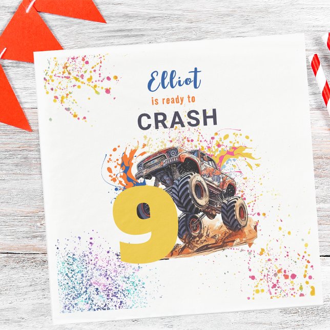 Ready to crash fast monster truck birthday napkin (Creator Uploaded)