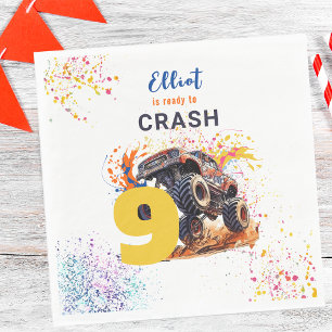 Ready to crash monster truck birthday napkin