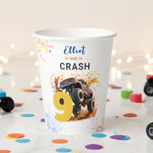 Ready to crash monster truck birthday paper cups