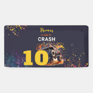 Ready to crash monster truck dark birthday banner