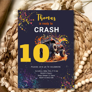 Ready to crash monster truck dark birthday invitation