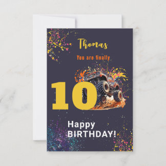 Ready to crash monster truck dark happy birthday card