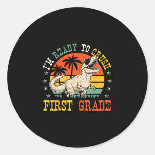 Ready to crush 1st grade funny back to school boy classic round sticker