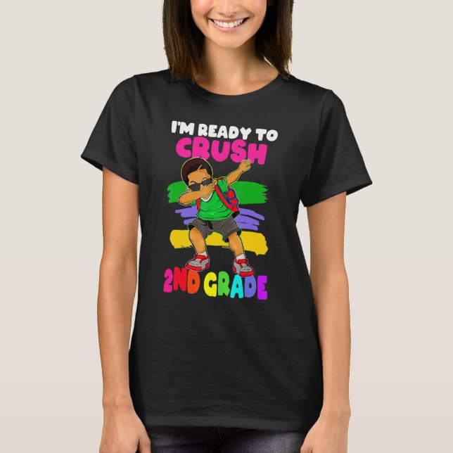 Ready To Crush 2nd Grade Dabbing Black Boy Back To T-Shirt (Front)