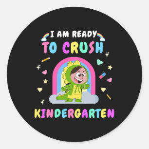 Ready To Crush Kindergarten Girl Dinosaur Back To  Classic Round Sticker