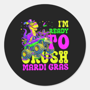 Ready To Crush Mardi Gras Monster Truck Boys Kids  Classic Round Sticker
