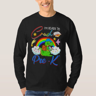 Ready To Crush Pre K Cute rex Reading Book Rainbow T-Shirt