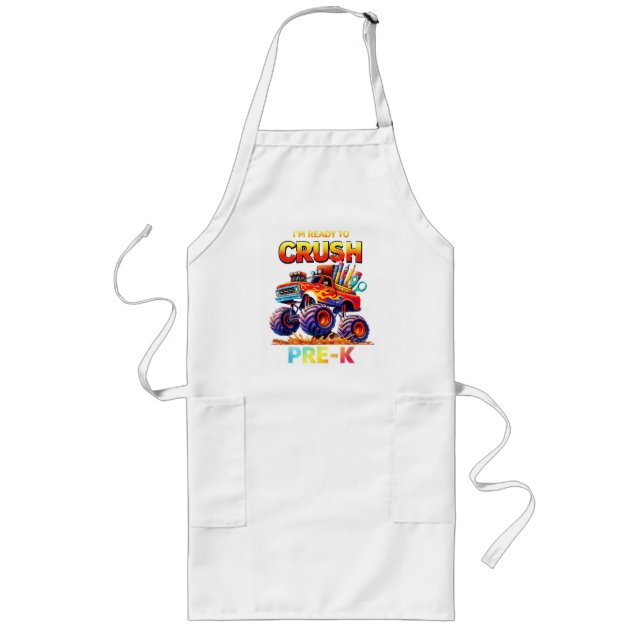 Ready to Crush Pre-K Monster Truck Back to School Long Apron (Front)