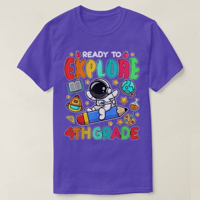 Ready To Eplore 4th Grade Skating Astronaut Back T T-Shirt (Design Front)