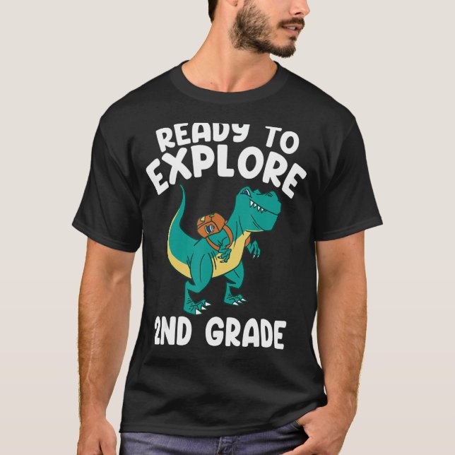 Ready To Explore 2nd Grade Back To School Rex Dino T-Shirt (Front)