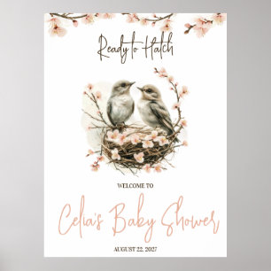 Ready to Hatch! Cute Birds Baby Shower Welcome Poster