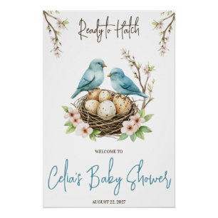 Ready to Hatch! Cute Birds Baby Shower Welcome Poster
