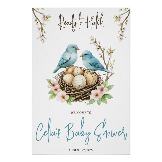 Ready to Hatch! Cute Birds Baby Shower Welcome Poster (Front)