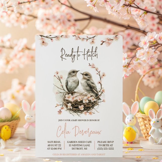 Ready to Hatch!  Cute Nesting Birds Baby Shower Invitation (Creator Uploaded)