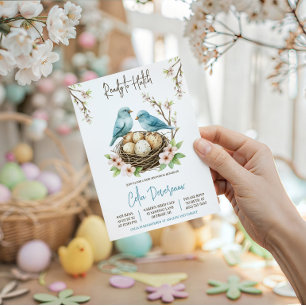 Ready to Hatch!  Cute Nesting Birds Baby Shower Invitation