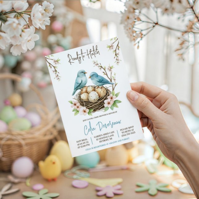 Ready to Hatch!  Cute Nesting Birds Baby Shower Invitation (Creator Uploaded)