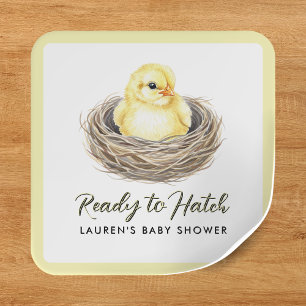 Ready To Hatch Yellow Spring Chick Baby Shower Square Sticker