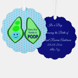 Ready to Poop Baby Boy Blue Pea Custom Tree Decoration Card
