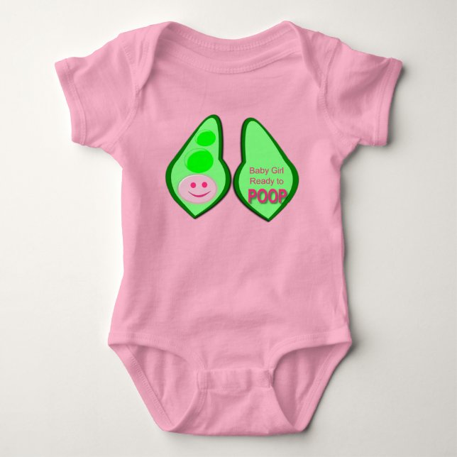 Ready to Poop Baby Girl Pink Pea Baby Bodysuit (Front)
