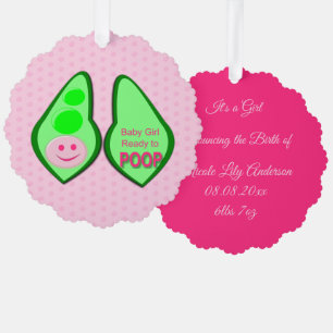 Ready to Poop Baby Girl Pink Pea Custom Tree Decoration Card