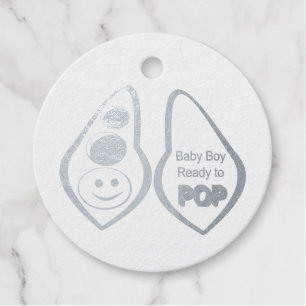 Ready to Pop Baby Boy Blue Pea Baby Shower Custom Favour Tags