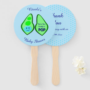 Ready to Pop Baby Boy Blue Pea Baby Shower Custom Hand Fan
