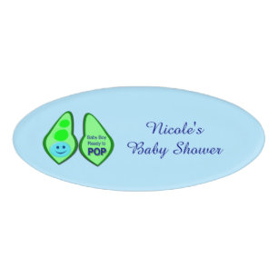 Ready to Pop Baby Boy Blue Pea Baby Shower Custom Name Tag
