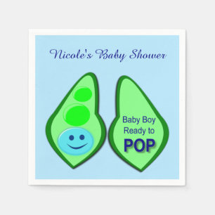 Ready to Pop Baby Boy Blue Pea Baby Shower Custom Napkin