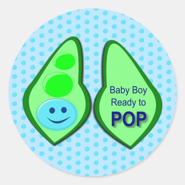 Ready to Pop Baby Boy Blue Pea Classic Round Sticker (Front)
