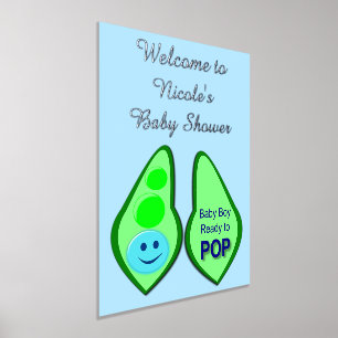 Ready to Pop Baby Boy Blue Pea Custom Baby Shower Foil Prints