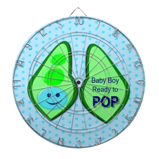 Ready to Pop Baby Boy Blue Pea Dartboard (Front)