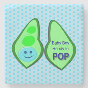 Ready to Pop Baby Boy Blue Pea Stone Coaster