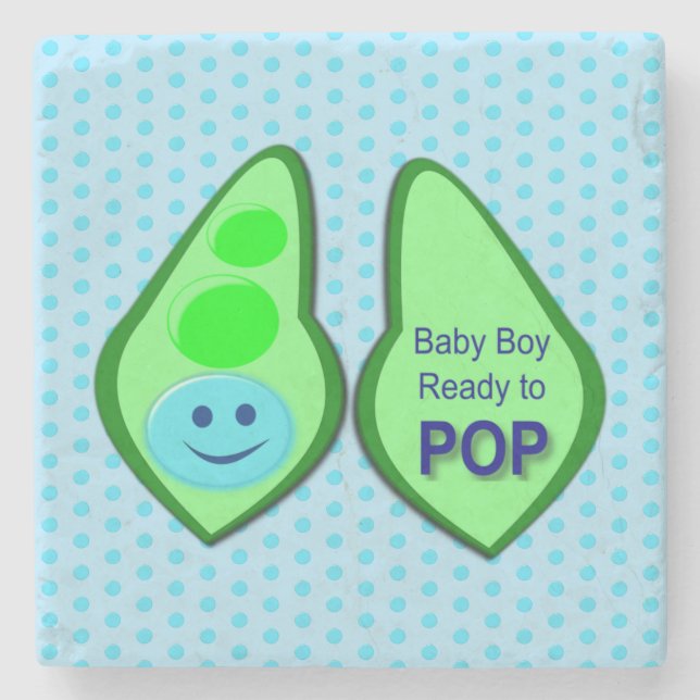 Ready to Pop Baby Boy Blue Pea Stone Coaster (Front)