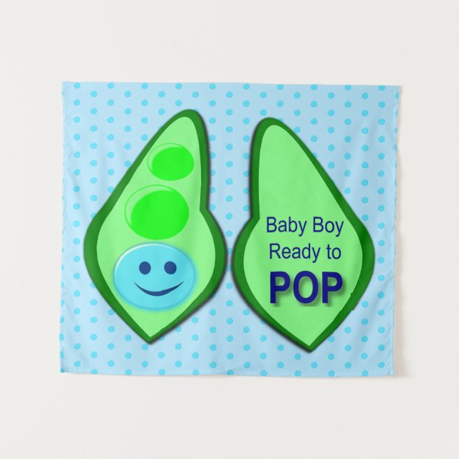 Ready to Pop Baby Boy Blue Pea Tapestry (Front (Horizontal))