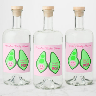 Ready to Pop Baby Girl Pink Pea Baby Shower Custom Liquor Bottle Label